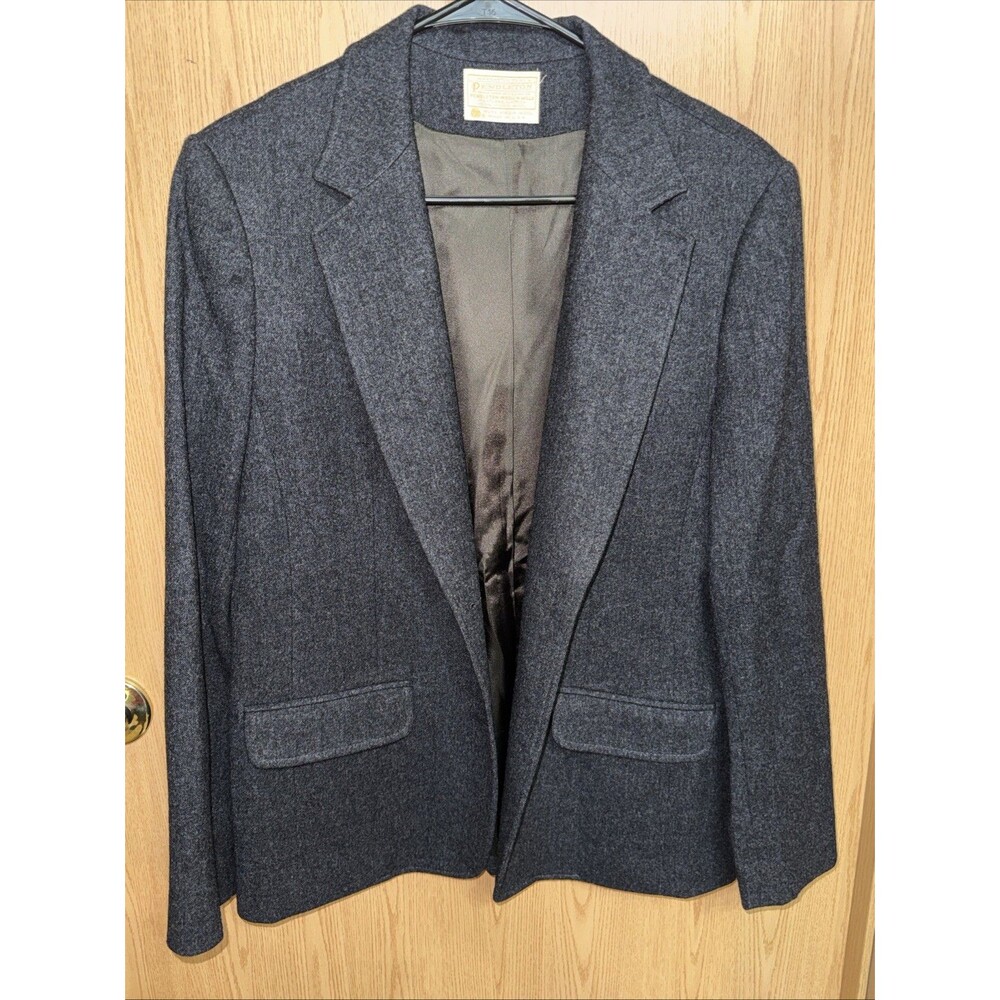 Women’s Pendleton 100% Virgin Wool Blazer Jacket Gray Vintage Career Casual Sz14